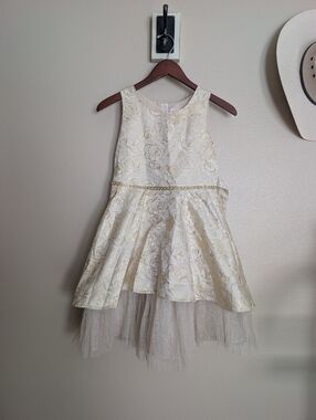 Girls Dress Size 12 Gold Brocade Tulle Ballgown Fancy Party Dress Wonder Nation